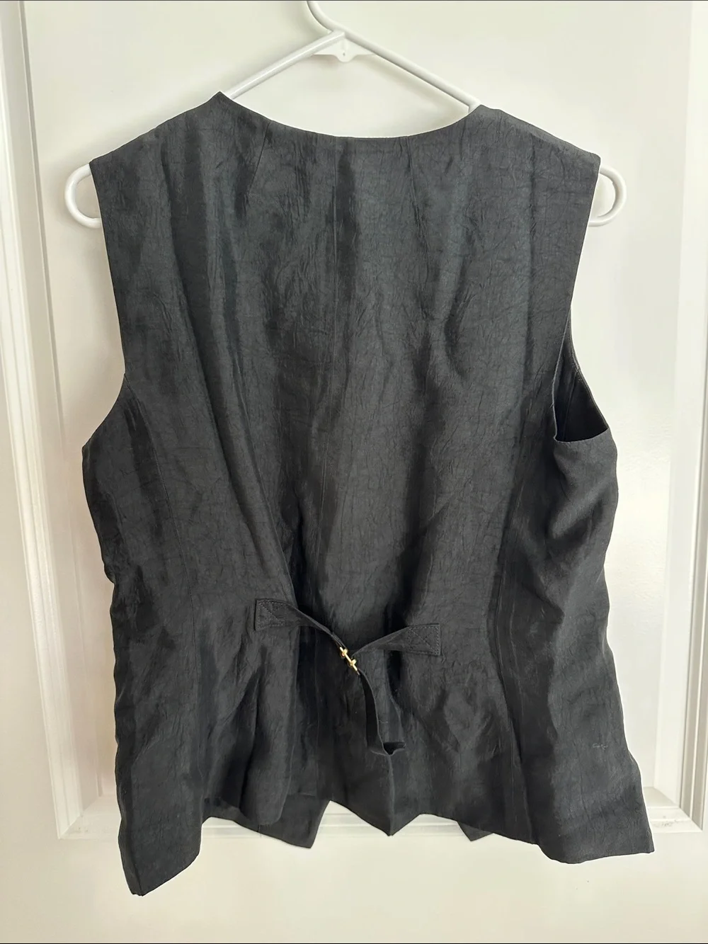 J. Crew Black Essential Cutaway Sleeveless Button-Front Vest in textured satin